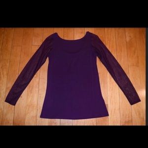 New! DKNY Womens Plum Top Sheer Lace Sleeves